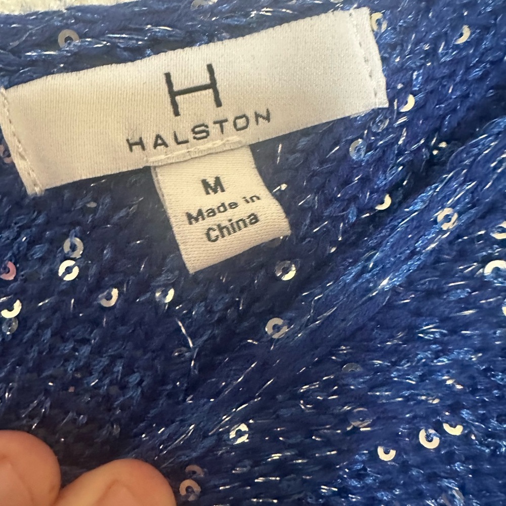 H by Halston Blue Sequin Knit Top Medium NWOT Sparkle Party Blouse - Picture 6 of 7